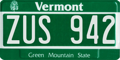 VT license plate ZUS942