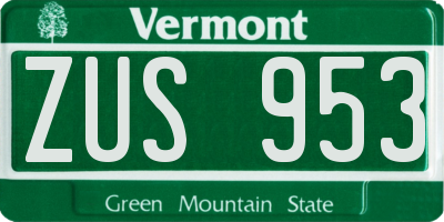 VT license plate ZUS953