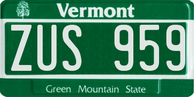 VT license plate ZUS959