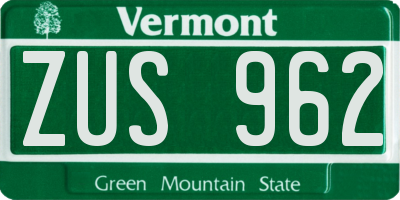 VT license plate ZUS962