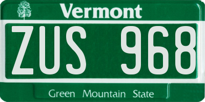 VT license plate ZUS968