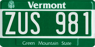 VT license plate ZUS981