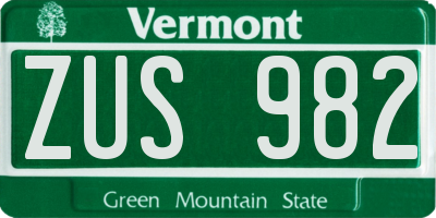 VT license plate ZUS982