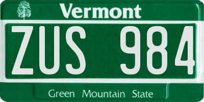VT license plate ZUS984