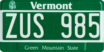 VT license plate ZUS985