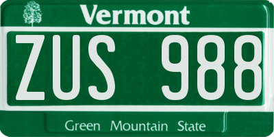 VT license plate ZUS988