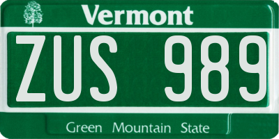 VT license plate ZUS989