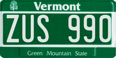VT license plate ZUS990
