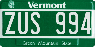 VT license plate ZUS994
