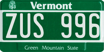 VT license plate ZUS996