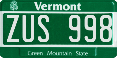 VT license plate ZUS998
