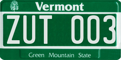 VT license plate ZUT003