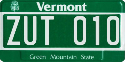 VT license plate ZUT010