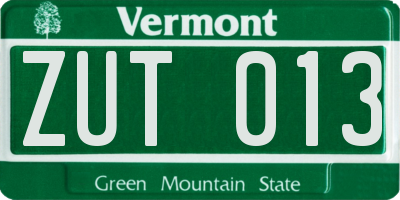 VT license plate ZUT013