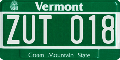 VT license plate ZUT018