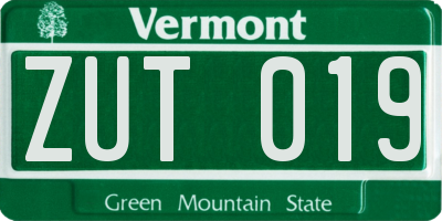 VT license plate ZUT019