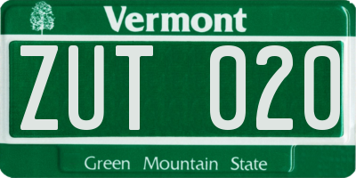 VT license plate ZUT020