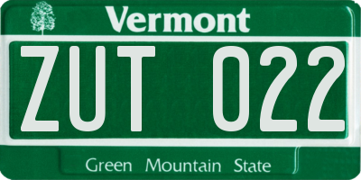 VT license plate ZUT022