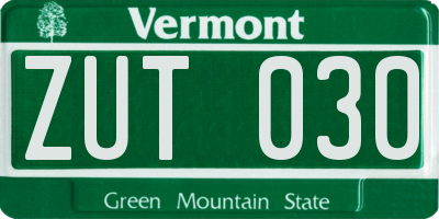 VT license plate ZUT030