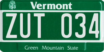 VT license plate ZUT034
