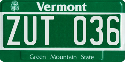 VT license plate ZUT036