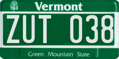VT license plate ZUT038