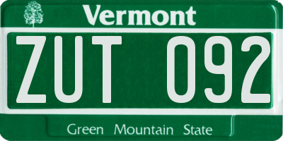VT license plate ZUT092