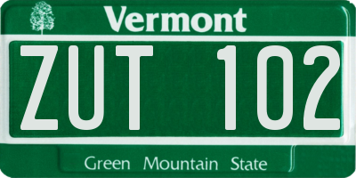 VT license plate ZUT102