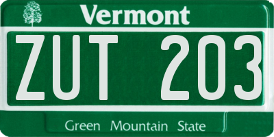 VT license plate ZUT203