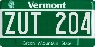 VT license plate ZUT204