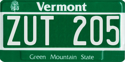 VT license plate ZUT205