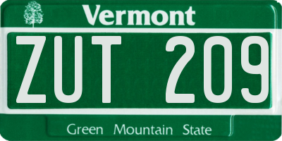 VT license plate ZUT209