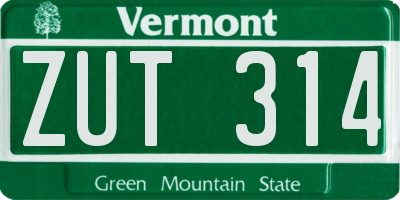 VT license plate ZUT314