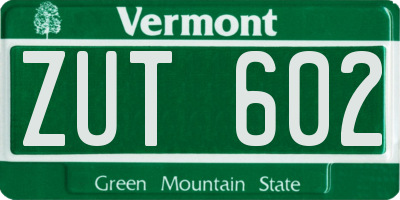 VT license plate ZUT602