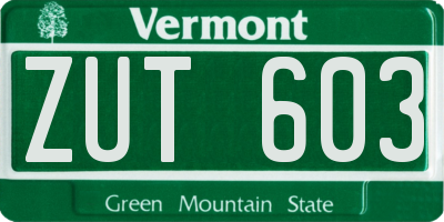 VT license plate ZUT603