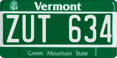 VT license plate ZUT634