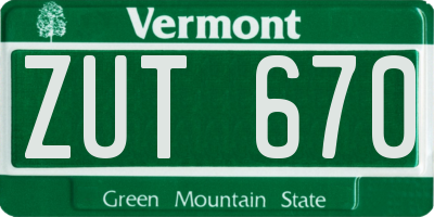 VT license plate ZUT670