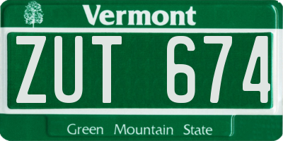 VT license plate ZUT674