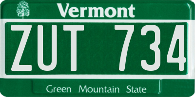VT license plate ZUT734