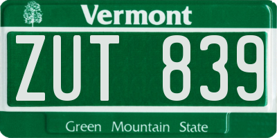 VT license plate ZUT839