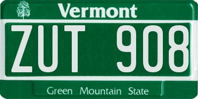 VT license plate ZUT908