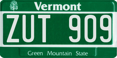 VT license plate ZUT909