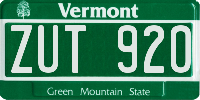 VT license plate ZUT920