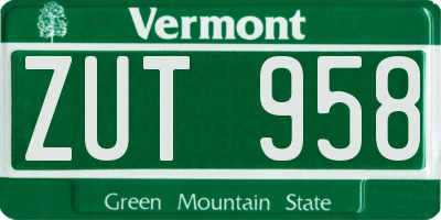 VT license plate ZUT958