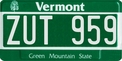 VT license plate ZUT959