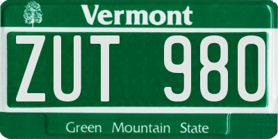 VT license plate ZUT980