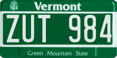 VT license plate ZUT984