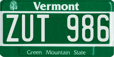 VT license plate ZUT986