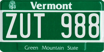 VT license plate ZUT988