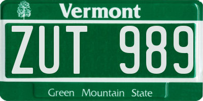 VT license plate ZUT989